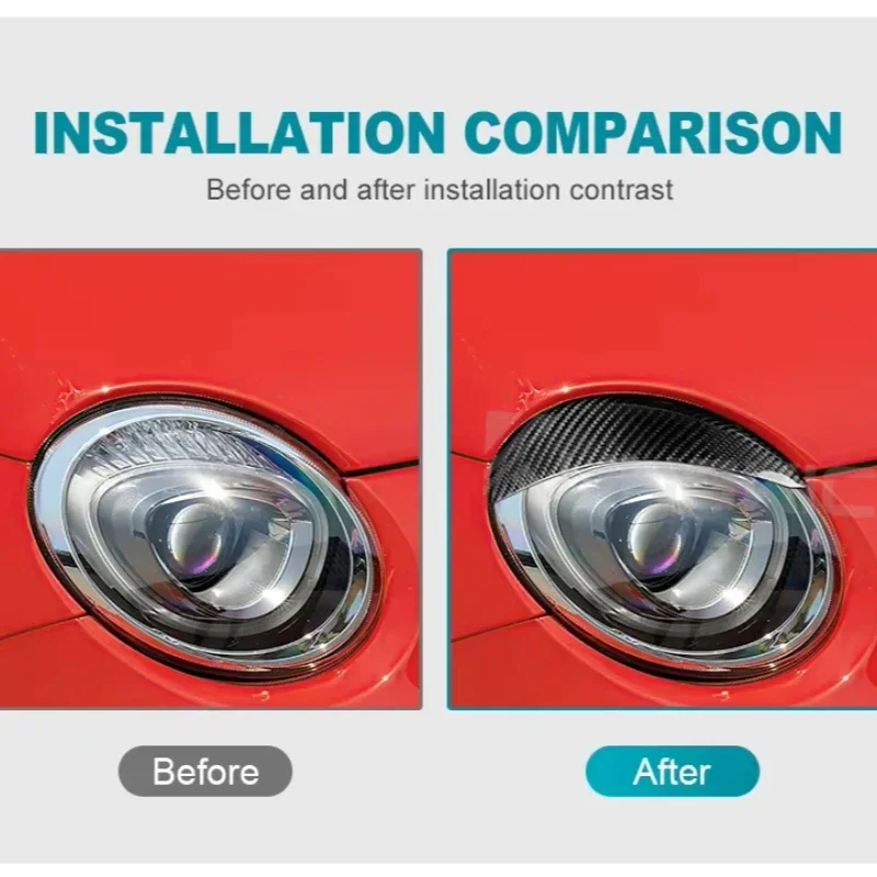 For FIAT 500 For Abarth 595 Real Dry Carbon Fiber 16-23 Exterior Sticker Headlight Headlamp Eyebrow Bezel Protection Decoration - 图片 2