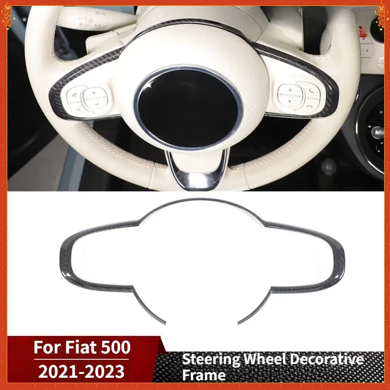 For Fiat 500 Real Dry Carbon Fiber 2021-2023 Interior Steering Wheel Decorative Frame Decoration Modification Accessories