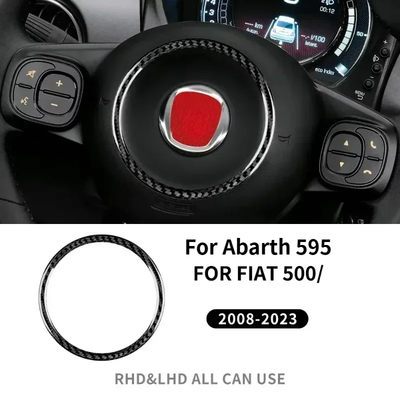 For Fiat 500 For Abarth 595 695 Real Dry Carbon Fiber Steering Wheel Frame Decorative Sticke Trim 09-2023 Interior Modification - 图片 4