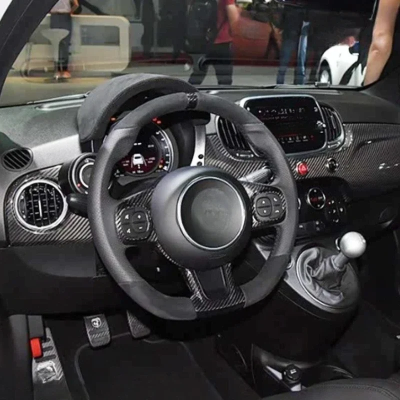 For Fiat For Abarth 595 695 Real Dry Carbon Fiber 2017+ Interior Steering Wheel Button Trim Cover Modification Accessories - 图片 3