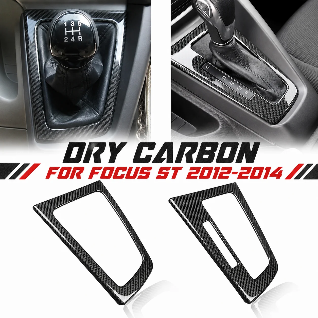 Real Dry Carbon Fiber Gear Shift Surround Cover For Ford Focus MK3 MK3.5 ST 2012-2018 Manual Auto Transmission Interior Trim Kit