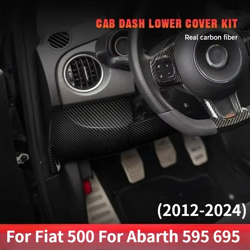 For Fiat 500 For Abarth 595 695 Real Dry Carbon Fiber 2012-2024 Cab Dashboard Lower Cover Interior Modification Accessories - 图片 4