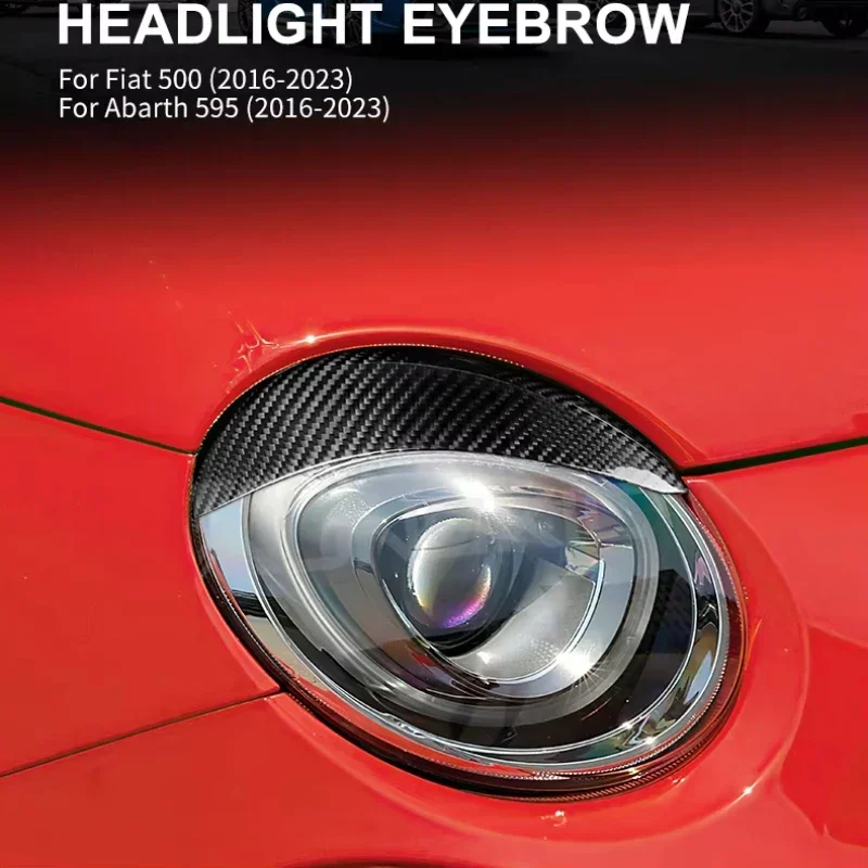 For FIAT 500 For Abarth 595 Real Dry Carbon Fiber 16-23 Exterior Sticker Headlight Headlamp Eyebrow Bezel Protection Decoration - 图片 4