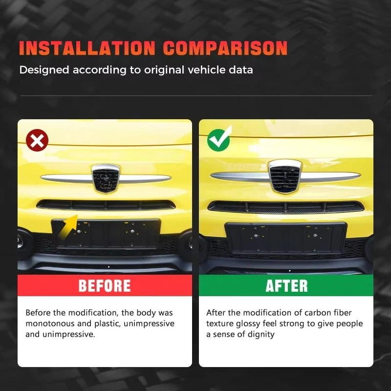For Fiat 500 For ABARTH 595 2016+ Real Dry Carbon Fiber Front Grille Cover Black Interior Decoration Modification Accessories - 图片 4