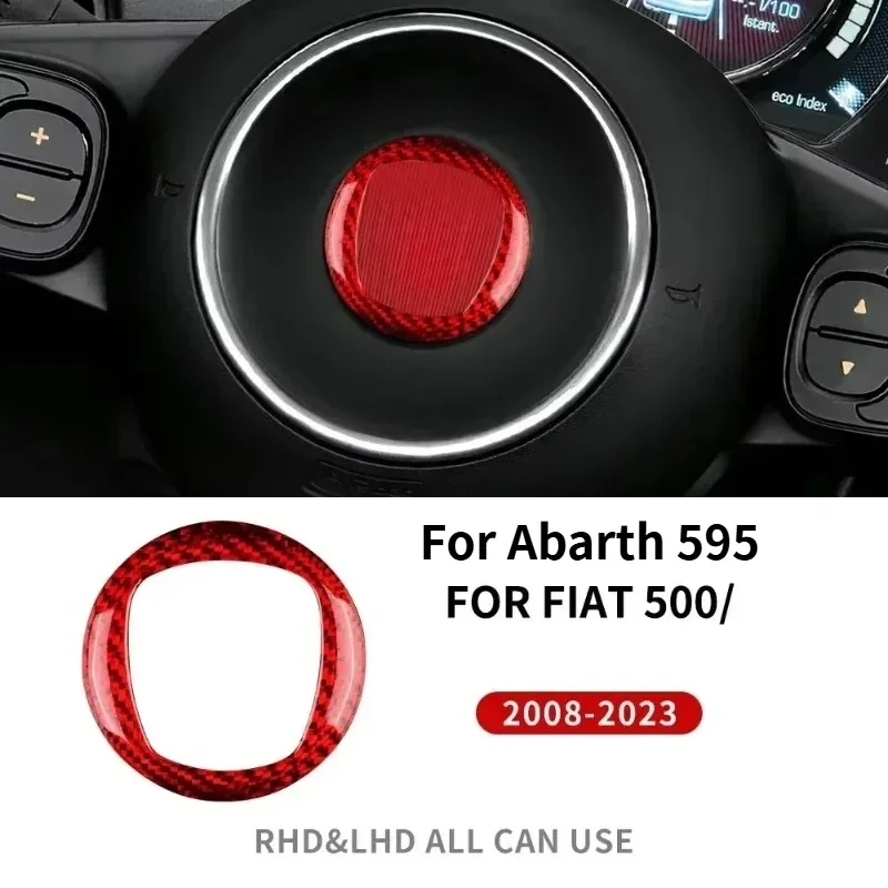 For Fiat 500 For Abarth 595 695 Real Dry Carbon Fiber Steering Wheel Frame Decorative Sticke Trim 09-2023 Interior Modification