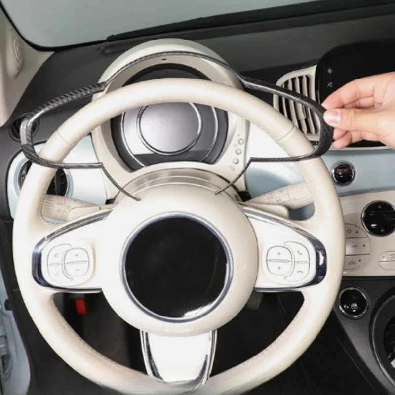 For Fiat 500 Real Dry Carbon Fiber 2021-2023 Interior Steering Wheel Decorative Frame Decoration Modification Accessories - 图片 2