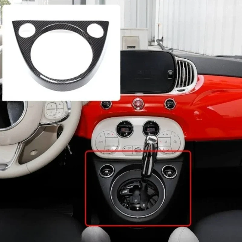 For Fiat 500 Real Dry Carbon Fiber 2011-2019 Interior Center Console Gear Shift Panel Frame Decoration Modification Accessories - 图片 2