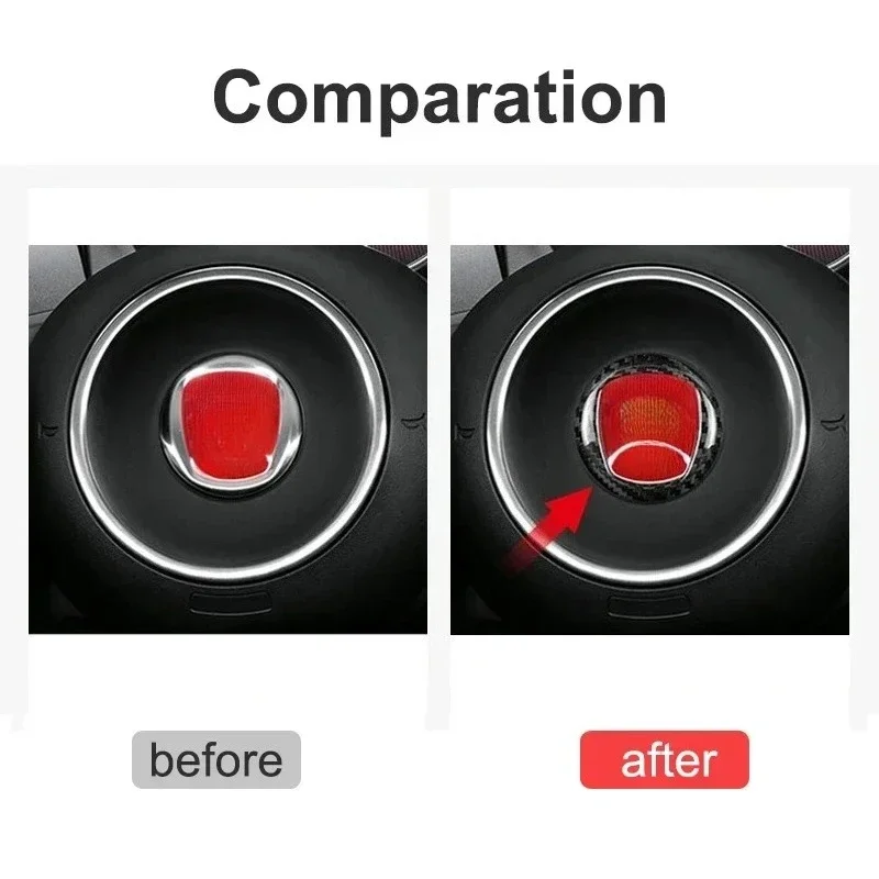 For Fiat 500 Steering Wheel Mark Real Dry Carbon Fiber Decorative Cover trim Sticker Interior Modification Accessorie 2008-2023
