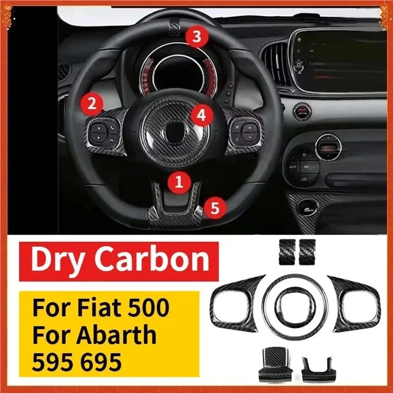 For Fiat 500 For Abarth 595 695 Real Dry Carbon Fiber Steering Wheel Frame Decorative Sticke Trim 09-2023 Interior Modification - 图片 2
