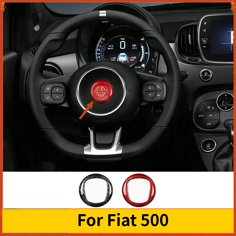 For Fiat 500 Steering Wheel Mark Real Dry Carbon Fiber Decorative Cover trim Sticker Interior Modification Accessorie 2008-2023 - 图片 3