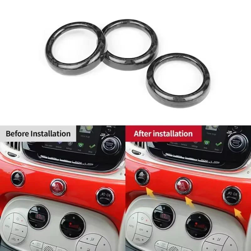 For Fiat 500 2008+ For Abarth 595 695 2012+ Real Dry Carbon Fiber Interior Dashboard Instrument Panel Switch Button Cover Ring - Image 5