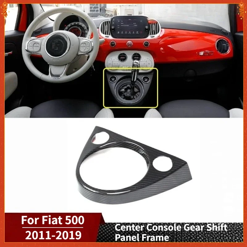 For Fiat 500 Real Dry Carbon Fiber 2011-2019 Interior Center Console Gear Shift Panel Frame Decoration Modification Accessories