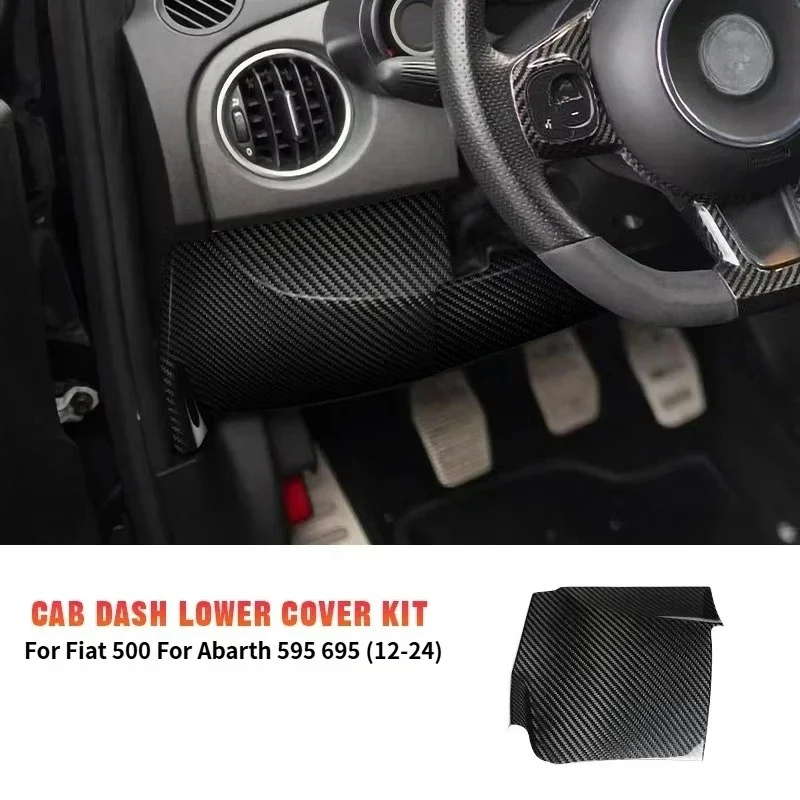For Fiat 500 For Abarth 595 695 Real Dry Carbon Fiber 2012-2024 Cab Dashboard Lower Cover Interior Modification Accessories - 图片 2