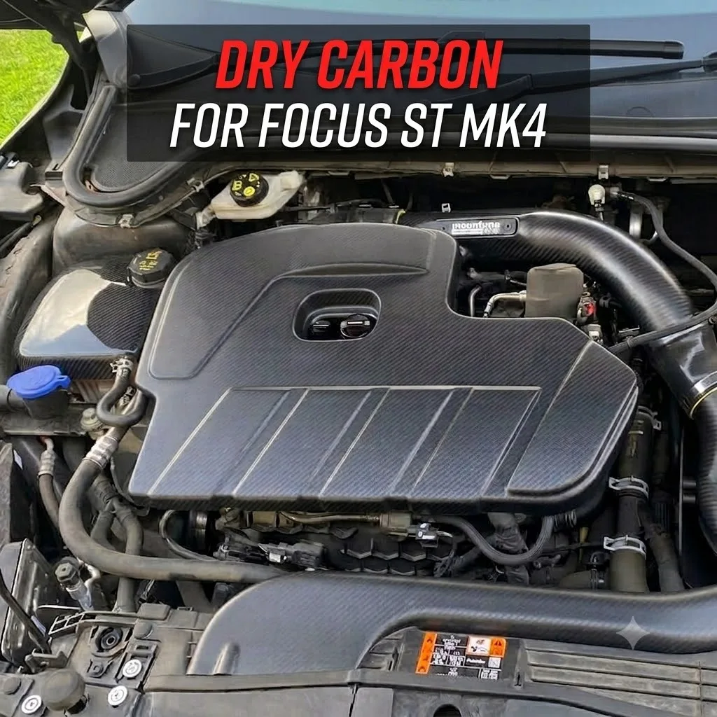 Real Dry Carbon Fiber Engine Cover For Ford Focus ST RS MK4 MK4.5 2019+ EcoBoost Engine Decoration Modification