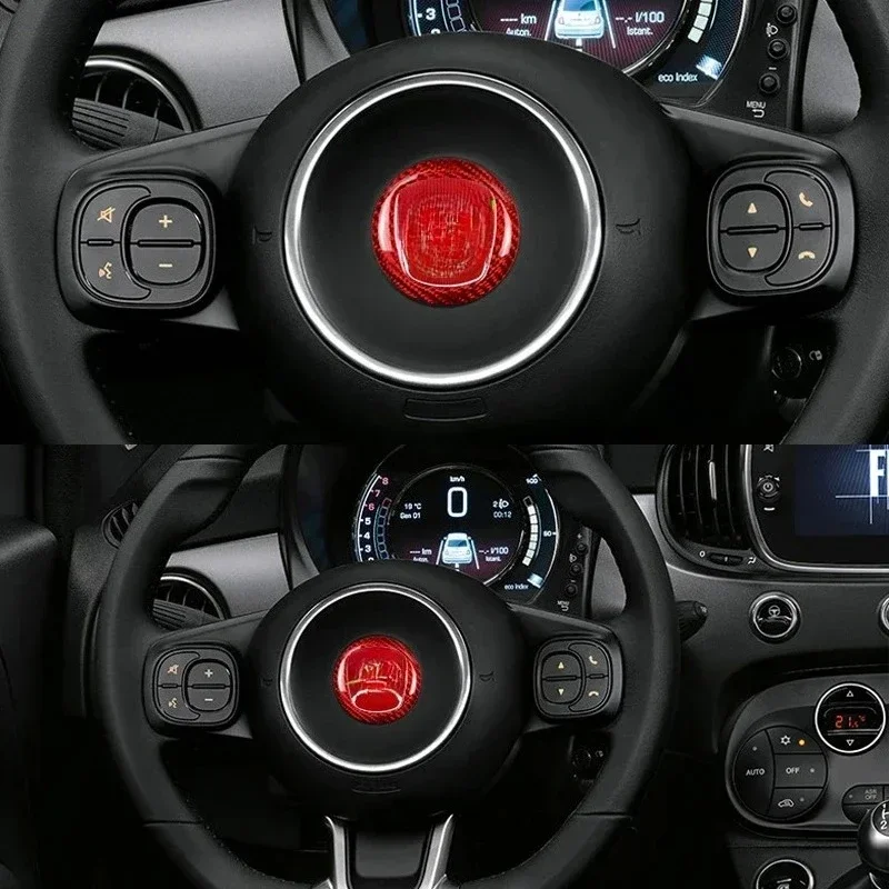 For Fiat 500 Steering Wheel Mark Real Dry Carbon Fiber Decorative Cover trim Sticker Interior Modification Accessorie 2008-2023 - 图片 4