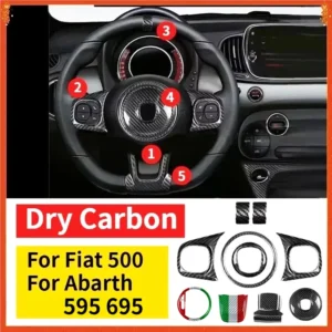For Fiat 500 For Abarth 595 695 Dry Carbon Fiber 2020-2023 Interior Steering Wheel Controls Bottom Ring Frame Trim Accessories