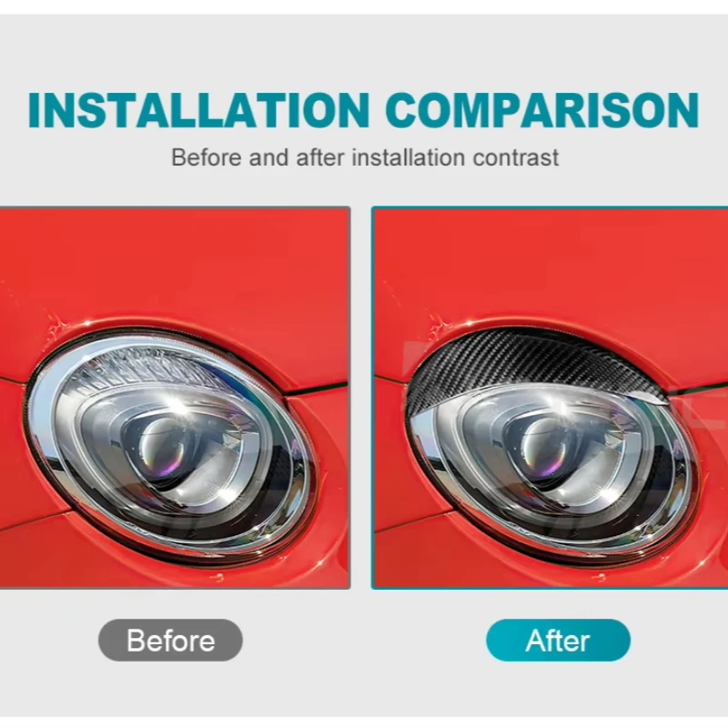 Real Dry Carbon Fiber For FIAT 500 For Abarth 595 2016-2023 Exterior Headlight Headlamp Eyebrow Bezel Protection Modification - 图片 4