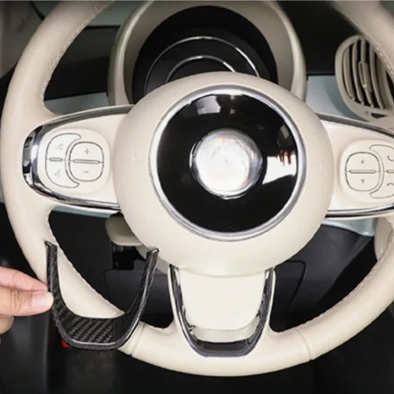 For Fiat 500 Real Dry Carbon Fiber 2021-2023 Interior Steering Wheel U-shaped Base Frame Decoration Modification Accessories