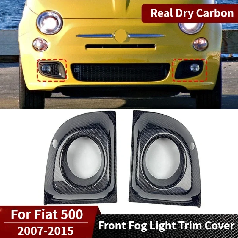 For Fiat 500 Real Dry Carbon Fiber Front Fog Light Trim Cover panel Exterior Parts Decorative Accessory 2007-2015 Body Kits - 图片 2
