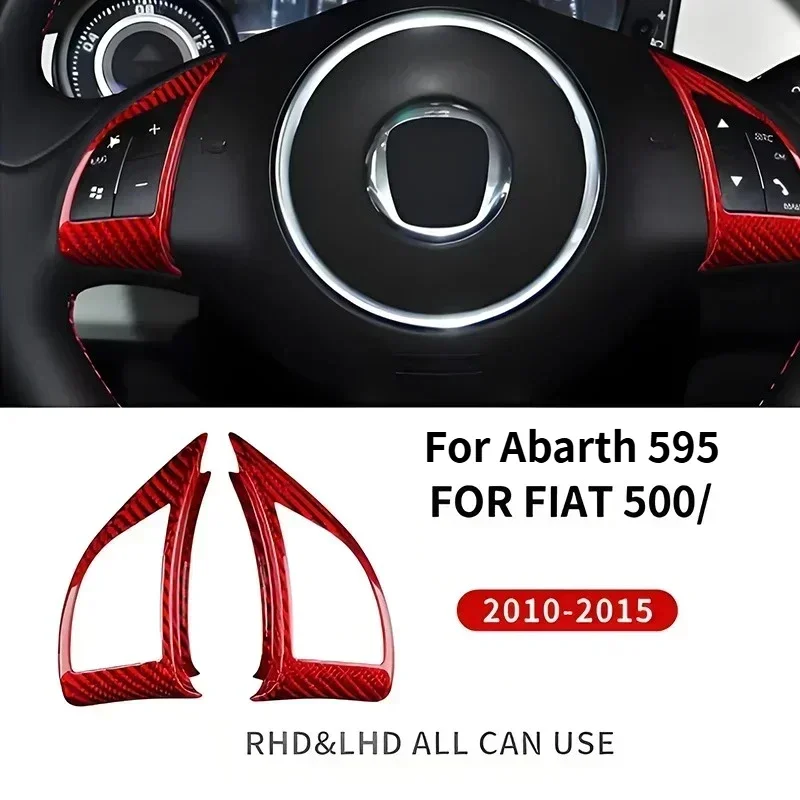 For Fiat 500 For Abarth 595 Real Dry Carbon Fiber Sticker 10~2015 Steering Wheel Button Interior Trim Modification Accessories - 图片 2