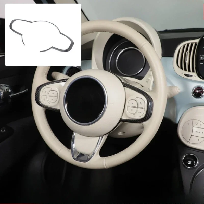 For Fiat 500 Real Dry Carbon Fiber 2021-2023 Interior Steering Wheel Decorative Frame Decoration Modification Accessories - 图片 3