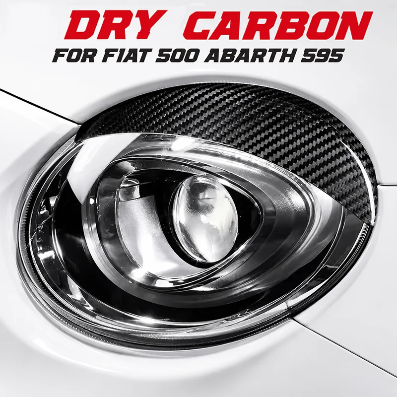 Real Dry Carbon Fiber For FIAT 500 For Abarth 595 2016-2023 Exterior Headlight Headlamp Eyebrow Bezel Protection Modification