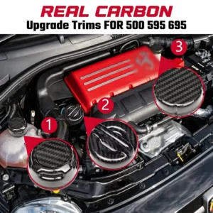 Real Dry Carbon Fiber Engine Bay Dress Up Kit For Fiat 500 Abarth 595 695 595C 695C Oil Cap Brake Fluid Cap Coolant Cap Fuel Cap