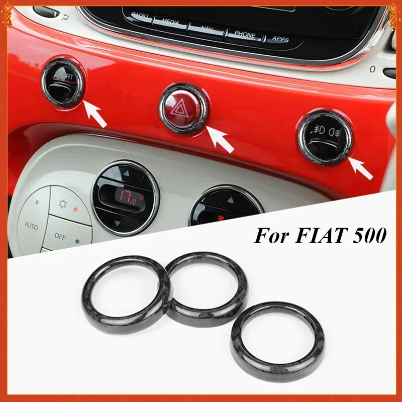 For Fiat 500 2008+ For Abarth 595 695 2012+ Real Dry Carbon Fiber Interior Dashboard Instrument Panel Switch Button Cover Ring - Image 3