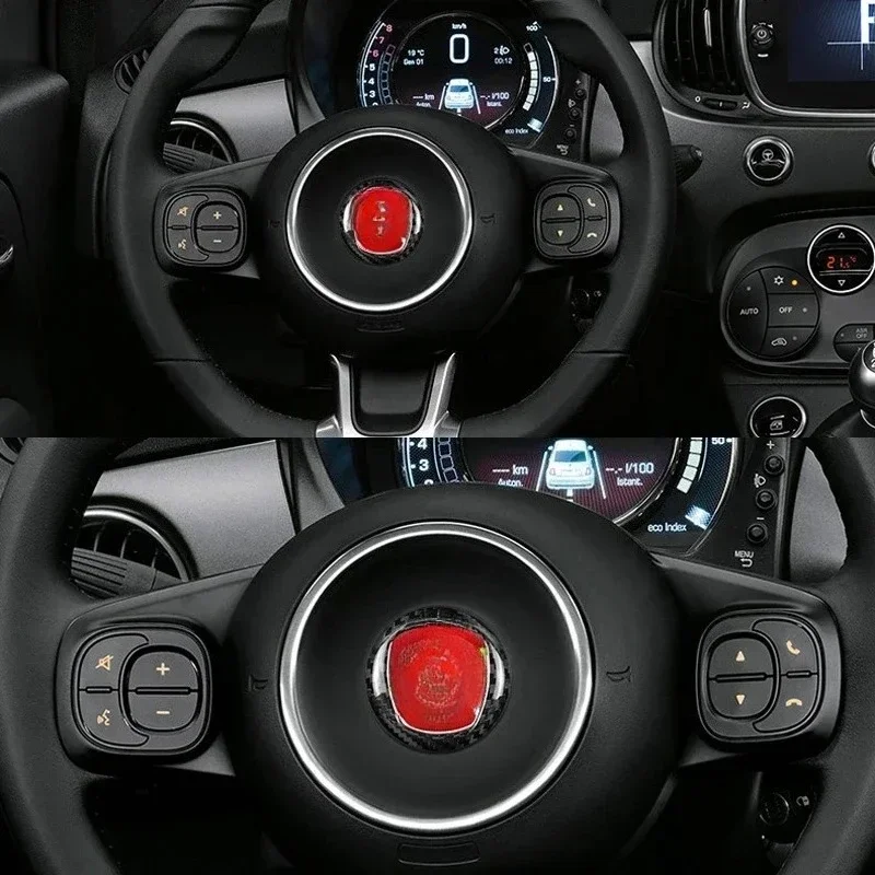 For Fiat 500 Steering Wheel Mark Real Dry Carbon Fiber Decorative Cover trim Sticker Interior Modification Accessorie 2008-2023 - 图片 5